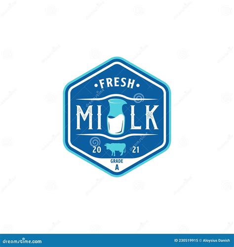 Milk And Dairy Farm Product Logo With Milk Glass And Cow Silhouette