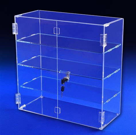 locking display case with hinged front doors and 3 inside shelves choice acrylic displays