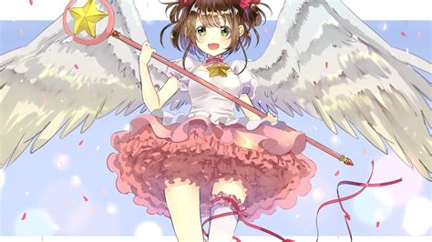 Download White Wings Stick Anime Girl Cute Sakura Kinomoto