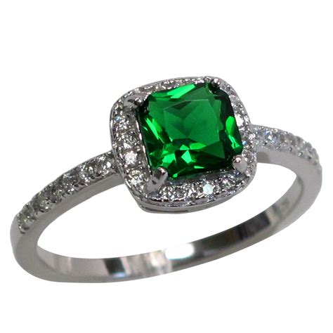 Fine Rings PRECIOUS 1 CT EMERALD ROUND CUT 925 STERLING SILVER RING