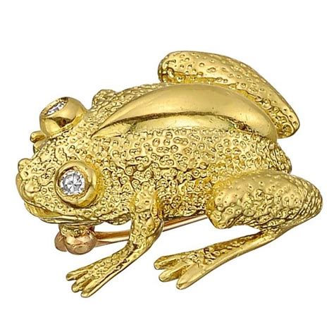 Tiffany And Co Gold Frog Pin With Diamond Eyes At 1stdibs