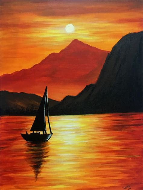 Sunset Beginner Landscape Painting Ideas Bmp Woot