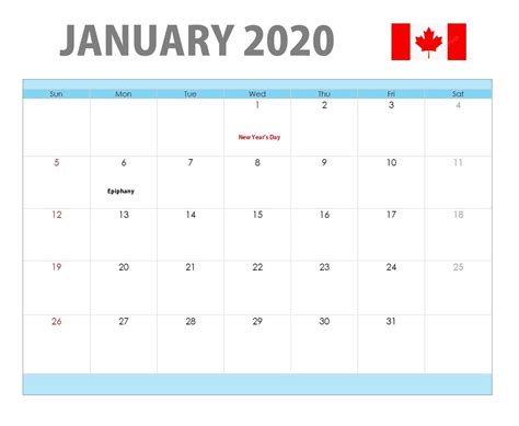 January 2020 Calendar Canada Holiday Calendar Calendar Monthly