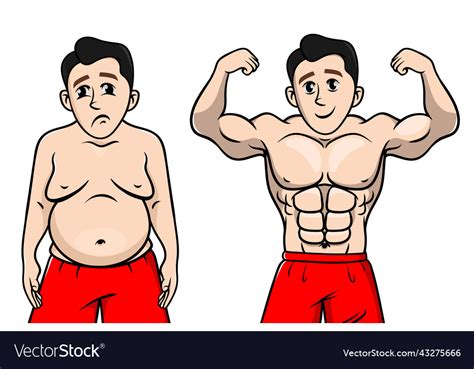 Fat And Slim Man Before And After Weight Loss Vector Image