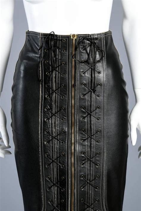 Insane 1990s Jean Paul Gaultier Bondage Leather Skirt With Corset Front