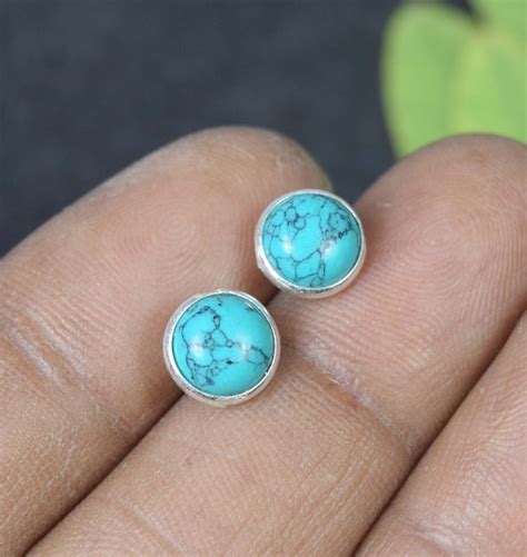 Solid Sterling Silver Blue Turquoise Stud Earring G Ebay