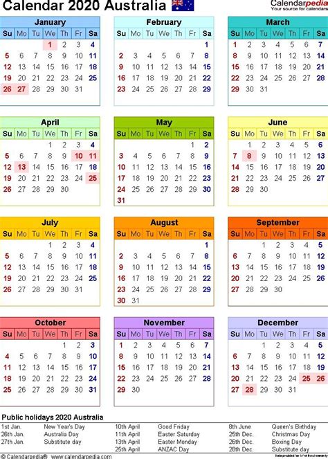 Calendar Year 2020 Australia Calendar Printables Free Templates