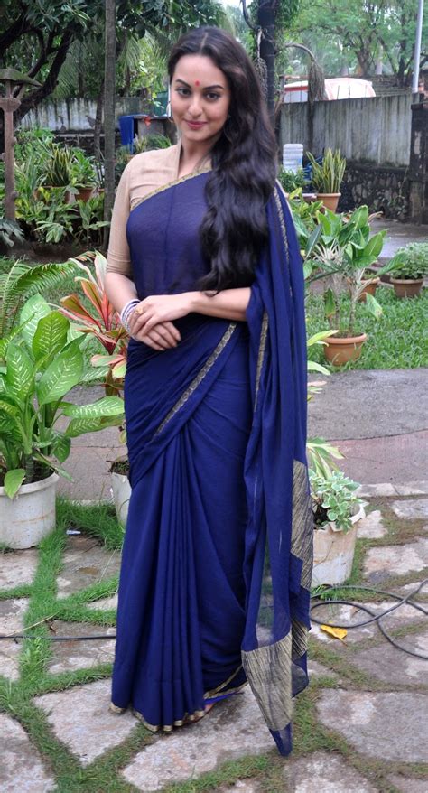 Sonakshi Sinha Looking Beautiful In Blue Saree Stills