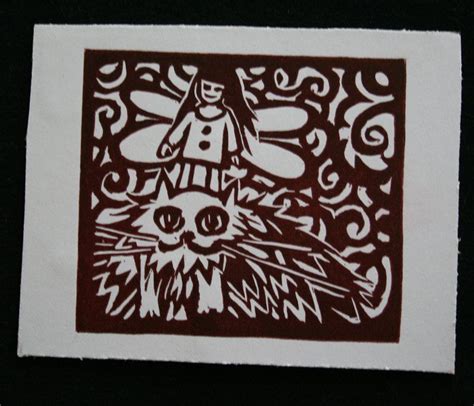 Meaw Meaw Handprinted Linocut Postcard Linogravure Post Card Post Card