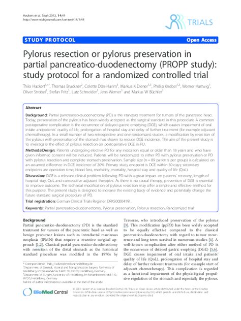 Pdf Pylorus Resection Or Pylorus Preservation In Partial Pancreatico