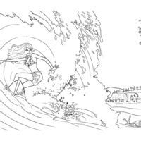 Desenho De Barbie E Amiga Surfando Com Golfinho Zuma Para Colorir