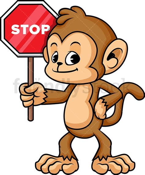 Monkey Holding Stop Sign Cartoon Vector Clipart Friendlystock