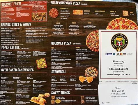 Online Menu Of Foxs Pizza Den Restaurant Knox Pennsylvania 16232