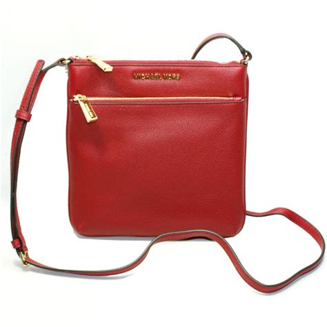 Michael Kors Riley Genuine Leather Flat Crossbody Bag Cherry Red ...