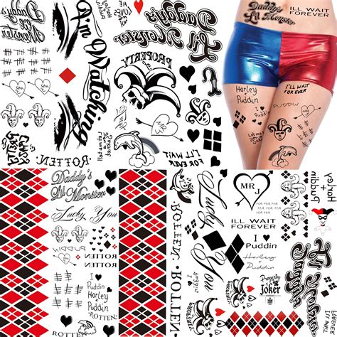 TASROI Sheets Harley Quinn Tattoo Stickers For Women Men Adults Fake