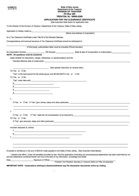 You must complete an application for tax clearance form and submit it to one of the inland revenue offices listed in. Fillable Form A-5088-Tc - Application For Tax Clearance ...
