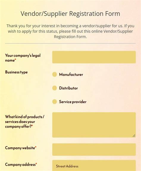 Vendor Registration Form Template Free 123formbuilder