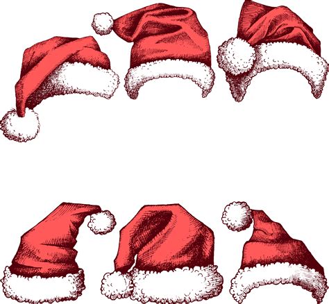 Santa Claus Christmas Hat New Year Painted Red Christmas Hats Vector