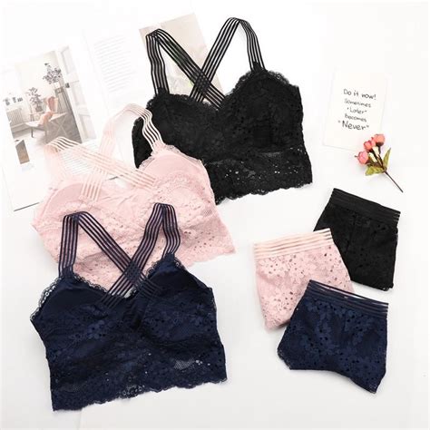 Buy Lace No Steel Ring Gathered Bra Comfortable Breathable Wrapped Chest Panties Suit At