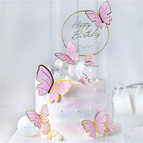 Buy 22pcs Pink Butterfly Cake Toppers With1pcs Acrylic Happy Birthday