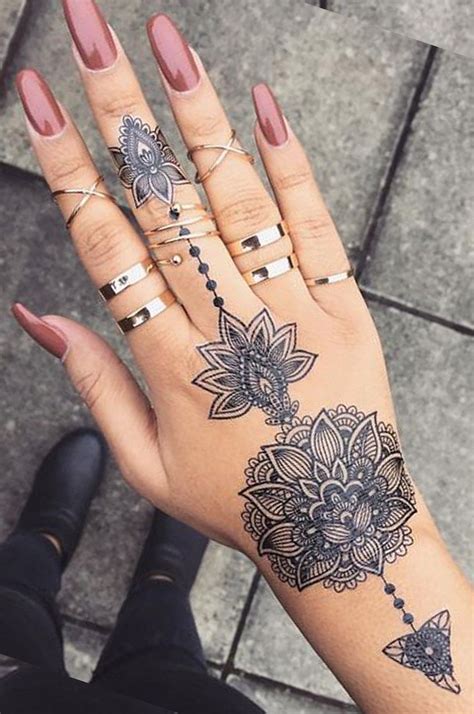 aiyana tribal lotus mandala temporary tattoo hand tattoos for women hand tattoos aztec tattoo