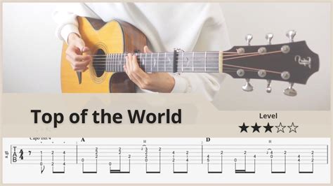 Tab Top Of The World Carpenters Fingerstyle Guitar ソロギター タブ Youtube