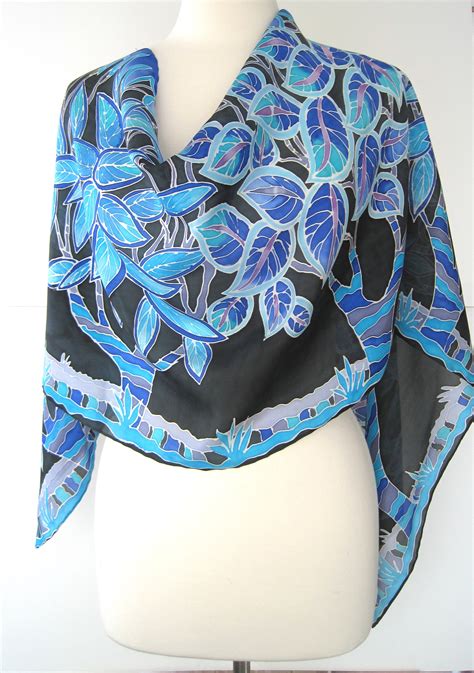 Hand Painted Silk Scarf Black Gift For Her Etsy
