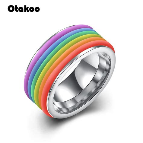 Otakoo Stainless Steel Rings Lesbian Bisexual Gay Pride Homosexual Same