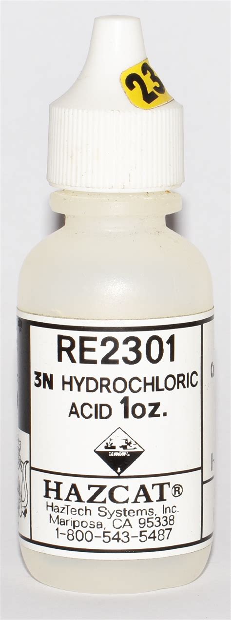 .acid, sulfuric acid and nitric acid with moderately reactive metals, metal oxides, metal hydroxides, metal carbonates and aqueous ammonia solution. RE2301 3N Hydrochloric Acid - Hazcat