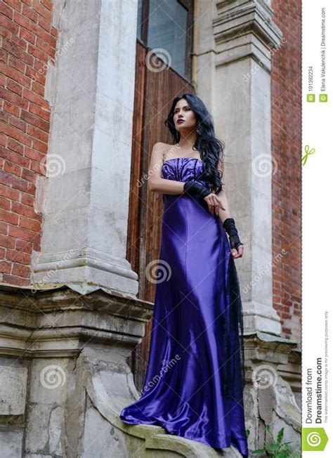 Beautiful Witch In Purple Dress Stock Photo Image Of
