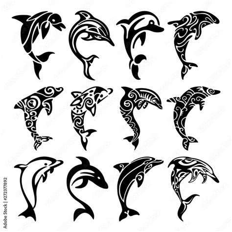 Vettoriale Stock Dolphins Tribal Tattoo Silhouette Adobe Stock