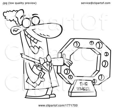 Cartoon Black And White Man Reinventing The Wheel By Toonaday 1771700