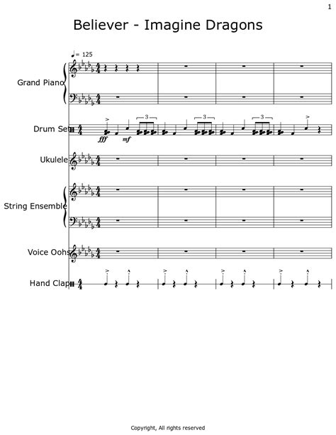 Believer Imagine Dragons Sheet Music For Piano Classical Guitar