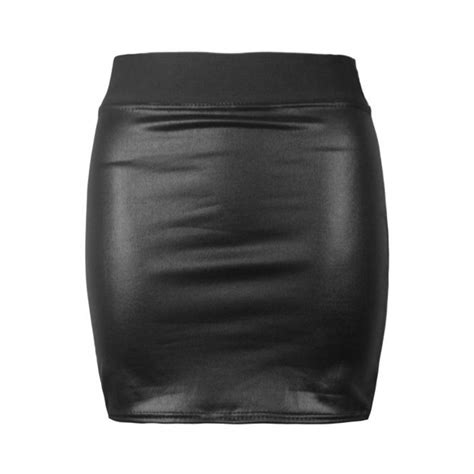 Sexy Faux Fur Leather Women Skiets Pu High Waist Mini Ladies Pencil