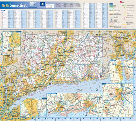 Large Detailed Road Map Of Connecticut State With All Cities Vidiani