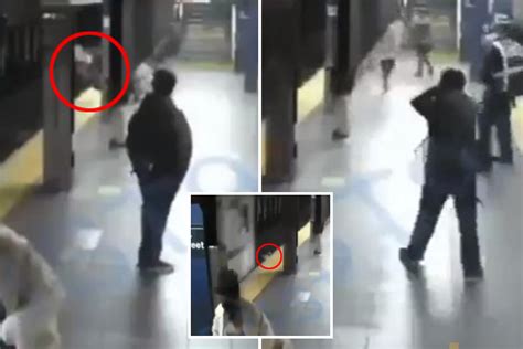 Terrifying Moment Crazed Nyc Subway Rider Shoves Stranger Onto Tracks Seconds Before Train Pulls