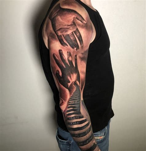 Maybe you would like to learn more about one of these? Memorial full sleeve in black and grey realism of hands ...