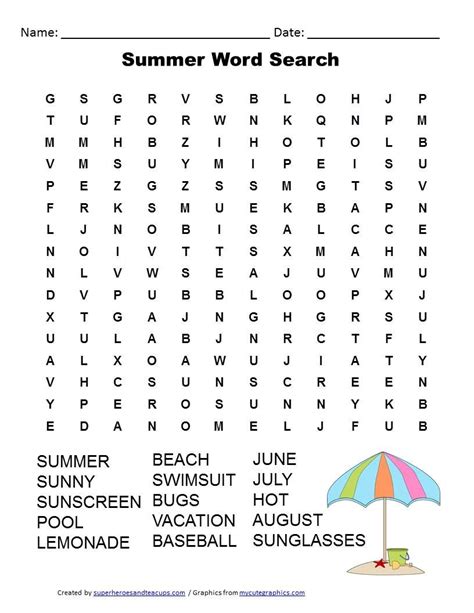 Summer Word Search Free Printable For Kids Learning