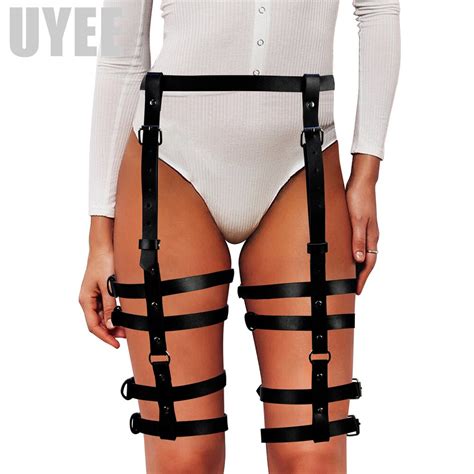 2018 sexy leg garters harajuku women punk goth leg harness belt handcrafted faux leather garter