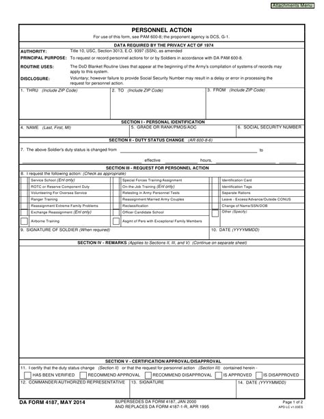 Da Form 4187 Download Fillable Pdf Or Fill Online