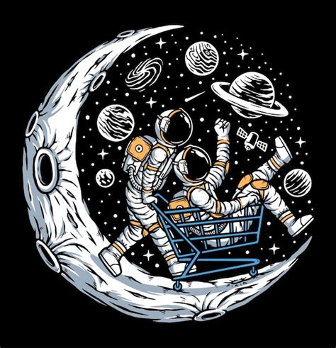 Premium Vector Astronauts Having Fun On The Moon Illustration