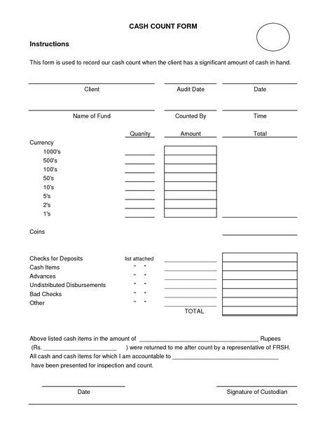 Petty cash/change fund reconciliation instructions. Cash Register Count Sheet Template | Balance sheet ...