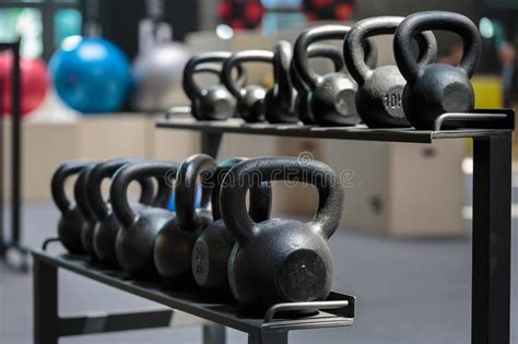 Group Of Black Dumbbells In Gym Weight Fitness Equipment Stock Image
