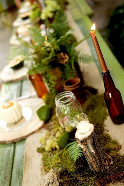 Table Decor Moss And Ferns With Images Woodland Wedding Decorations