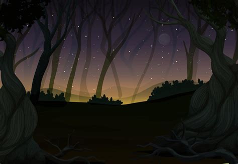 Escena Con Luciérnagas En El Bosque Por La Noche 301713 Vector En Vecteezy