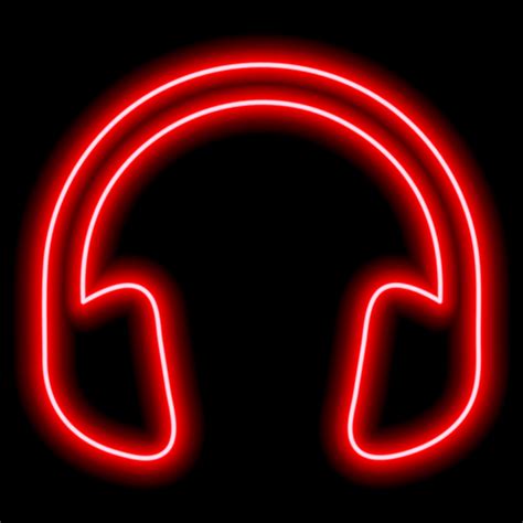 Red Headphones Neon Outline On A Black Background One Object Listen