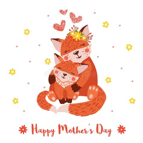 Mother And Kid Foxes Vector Illustration Stock Illustration