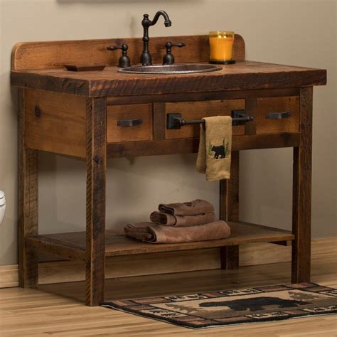 We go over each piece with a metal detector to ensure there are no hidden metal remnants. Reclaimed Barnwood Open Vanity for Rustic Bathrooms