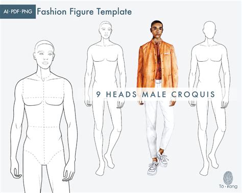 Male Fashion Figure Template 9 Heads Fashion Croquis Etsy Vietnam