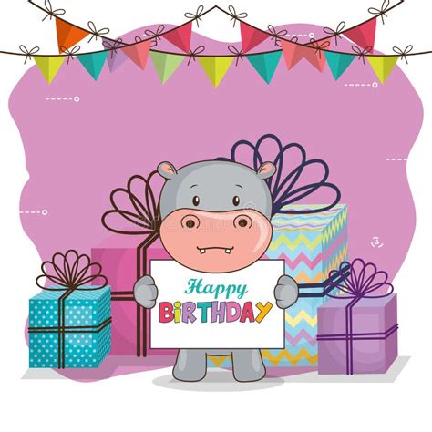 Birthday Invitation Card Animal Background Hippo Stock Illustrations